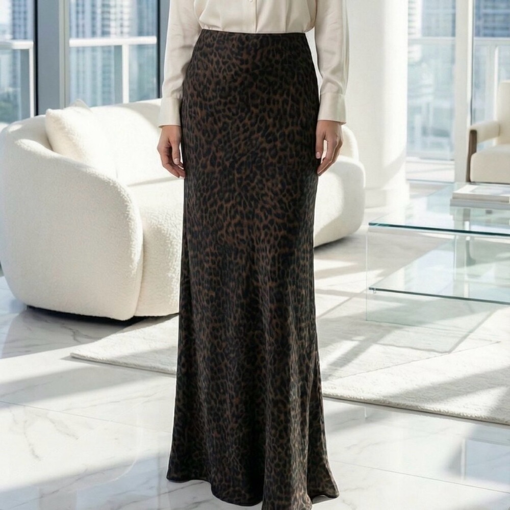 NWT Rumored Archive Bias Maxi Leopard Print Chiffon Skirt